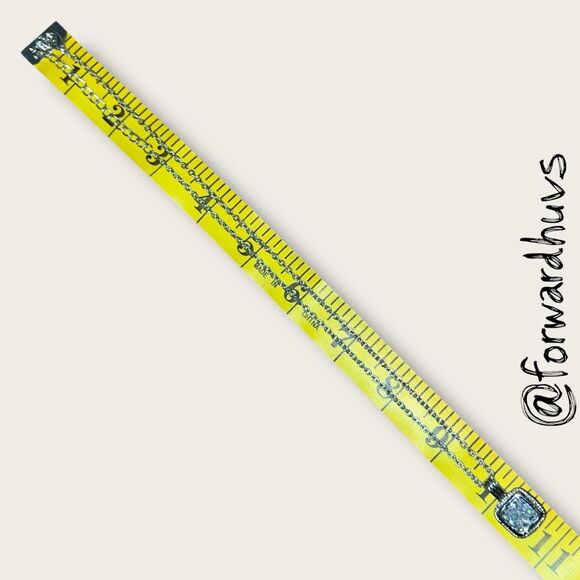 Silver Tone Necklace with Square Glass Pendant – 20” Chain - Picture 9 of 10